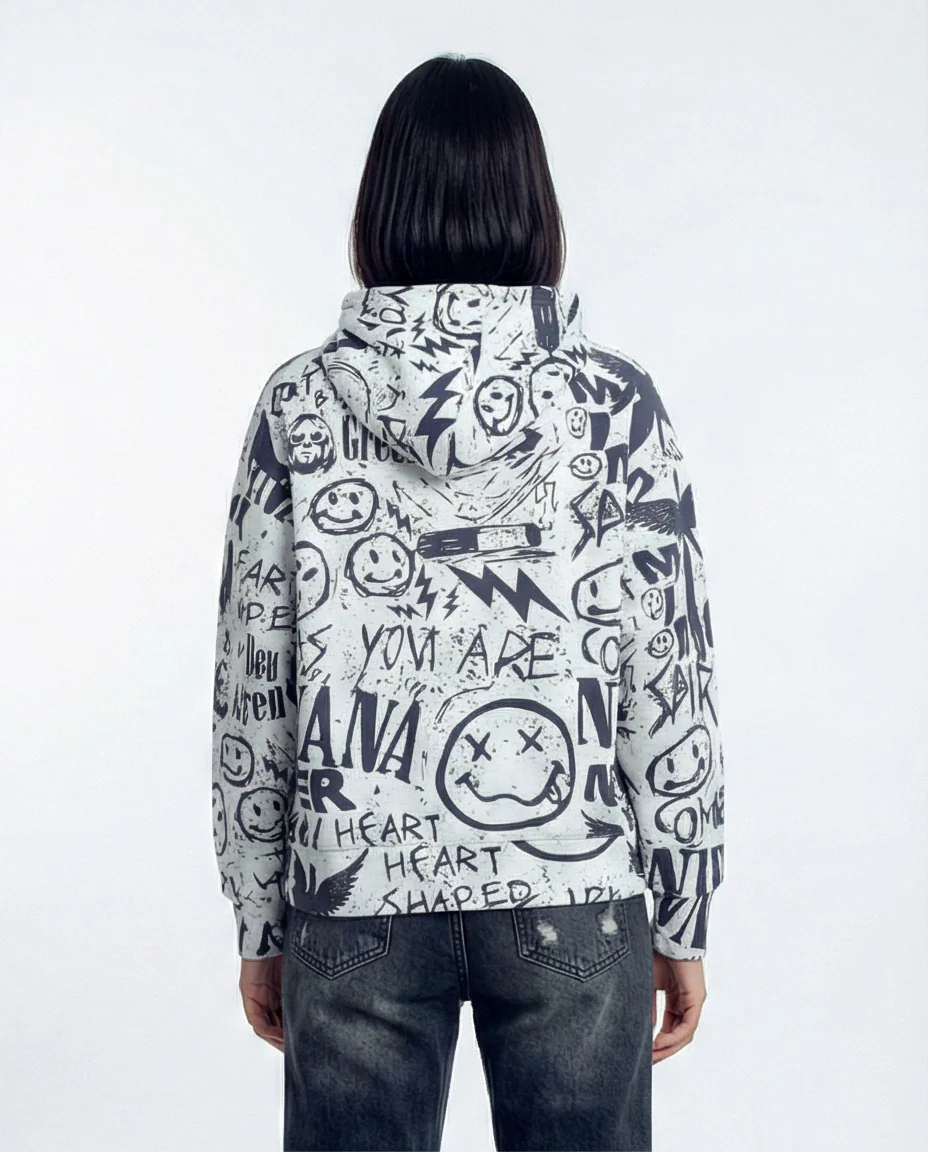 Women's Graffiti Grunge All-Over Print Hoodie - O200014 - Image 2