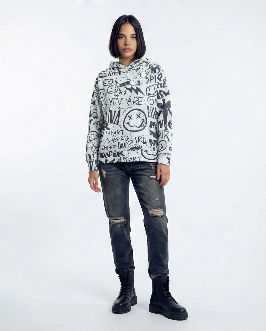 Women's Graffiti Grunge All-Over Print Hoodie - O200014 - Image 3