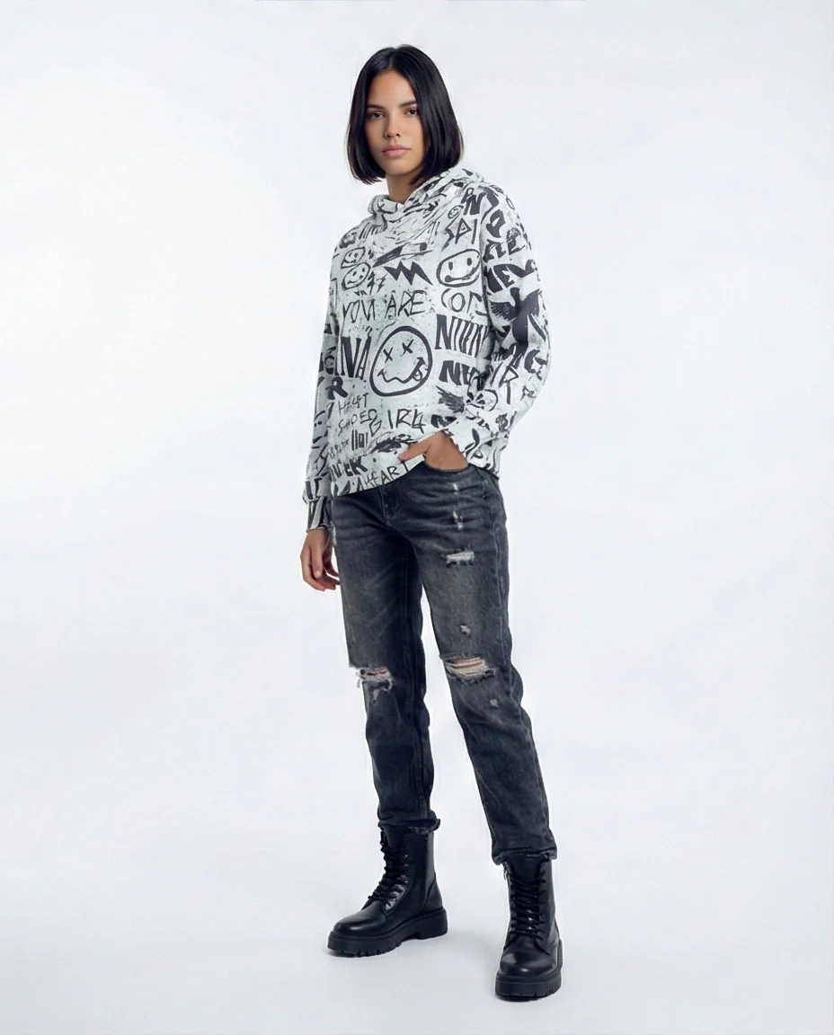 Women's Graffiti Grunge All-Over Print Hoodie - O200014 - Image 4