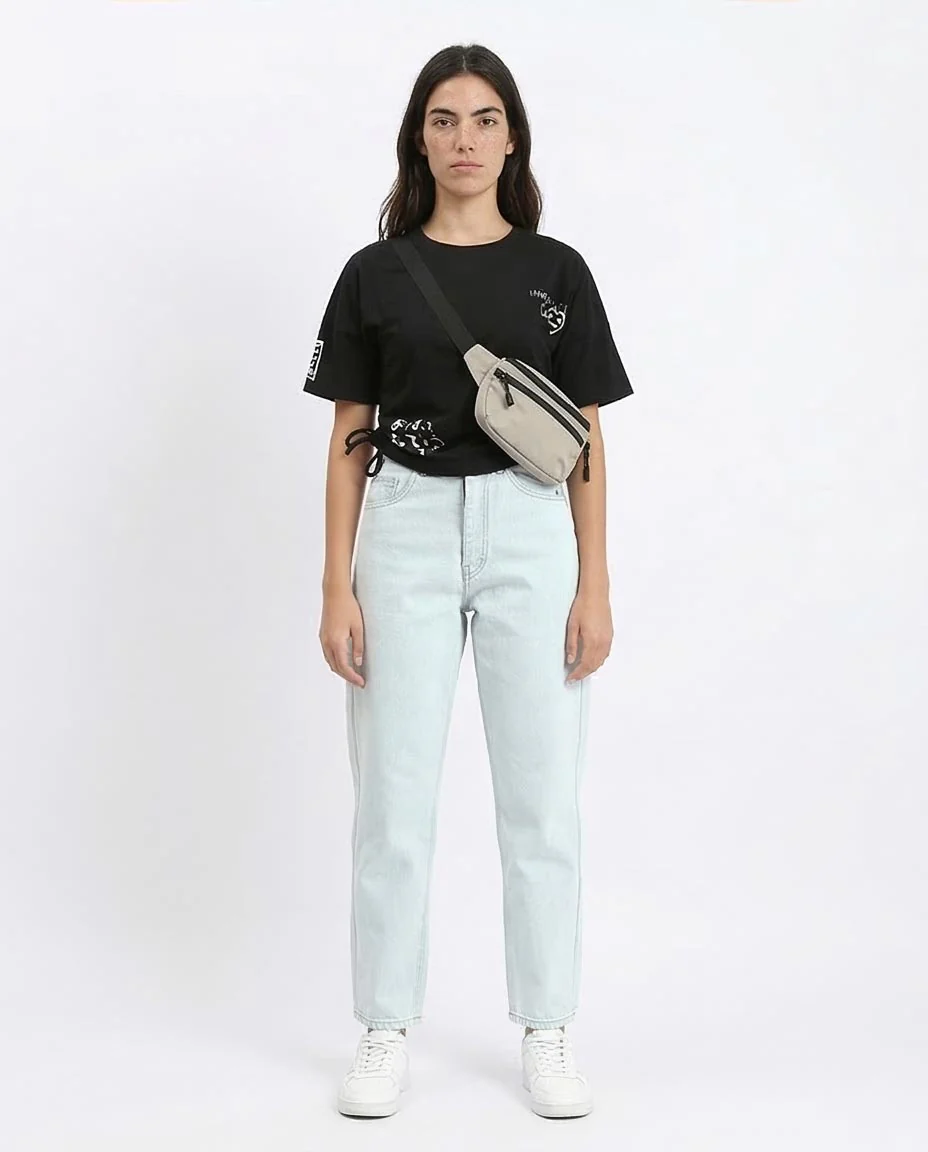 Ravin Women's Graphic Crop Tee with Side-Cinch Detail – "Tamago Sand" Edition - Black - R209233 - Image 3