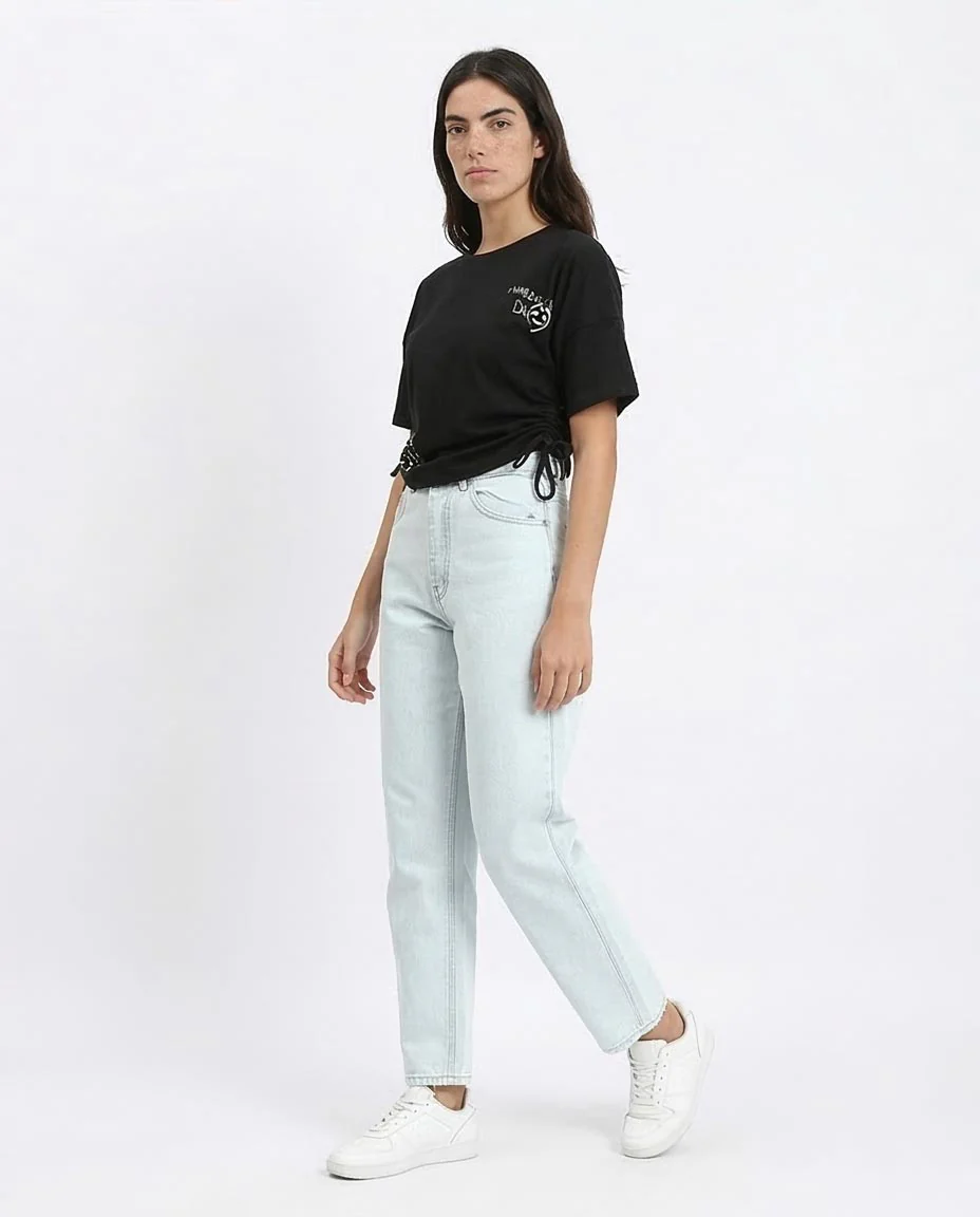 Ravin Women's Graphic Crop Tee with Side-Cinch Detail – "Tamago Sand" Edition - Black - R209233 - Image 5