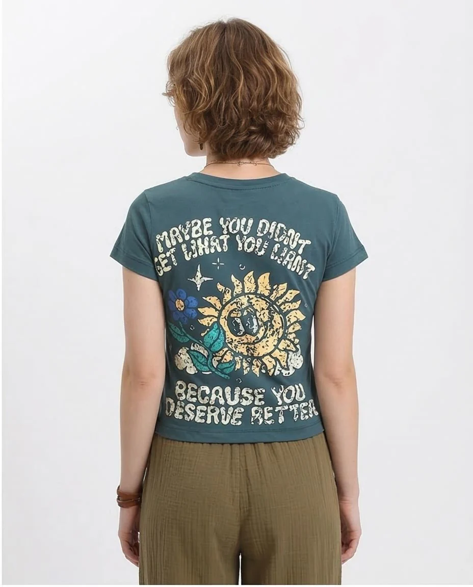 Ravin Women's Graphic "You Deserve Better" Baby Tee - Teal - R209140 - Image 2