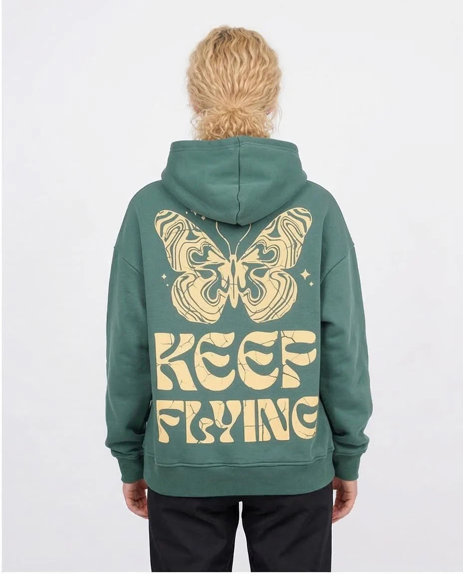 Women's Keep Flying Butterfly Graphic Oversized Hoodie - Green - O201123 - Image 2