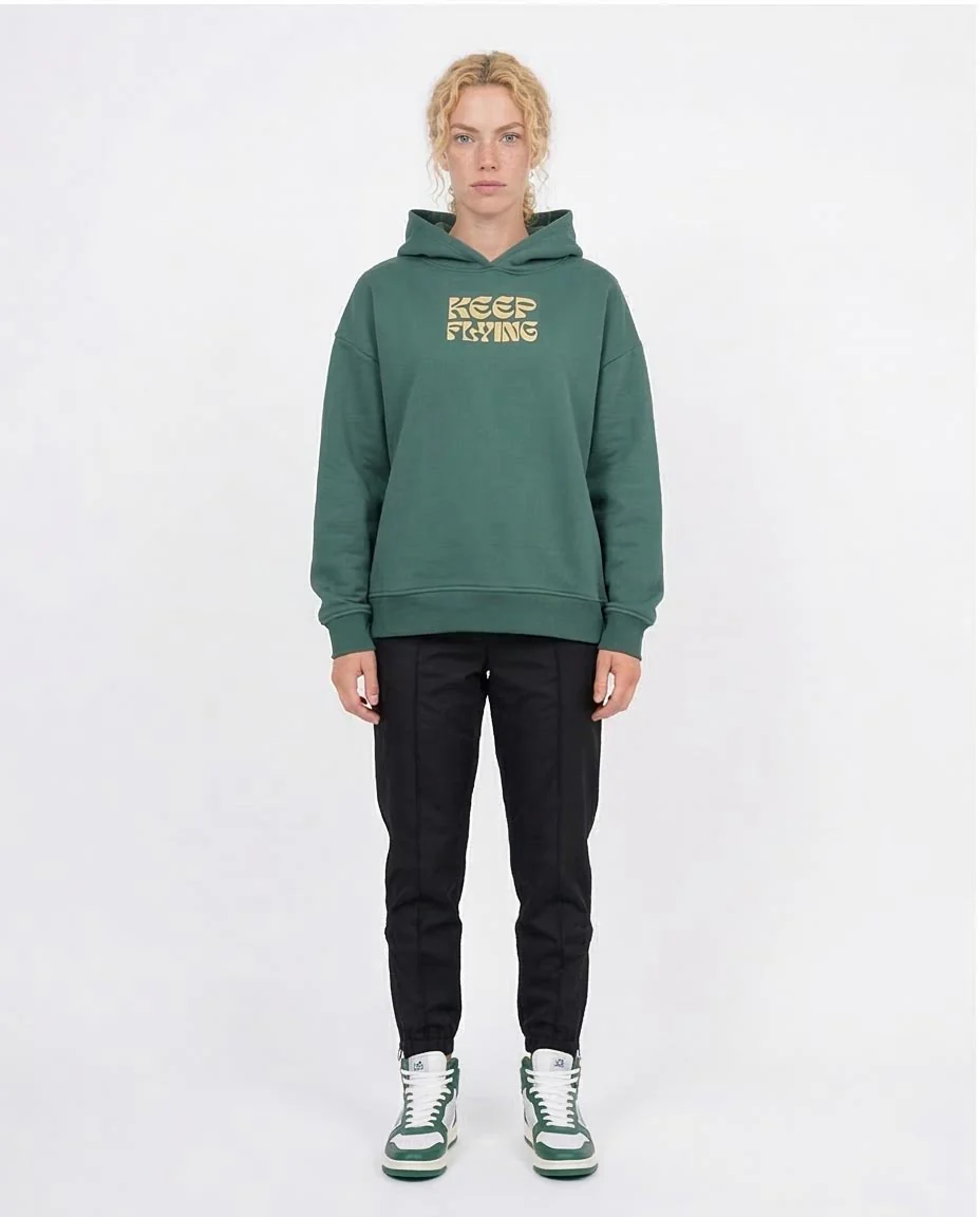 Women's Keep Flying Butterfly Graphic Oversized Hoodie - Green - O201123 - Image 3