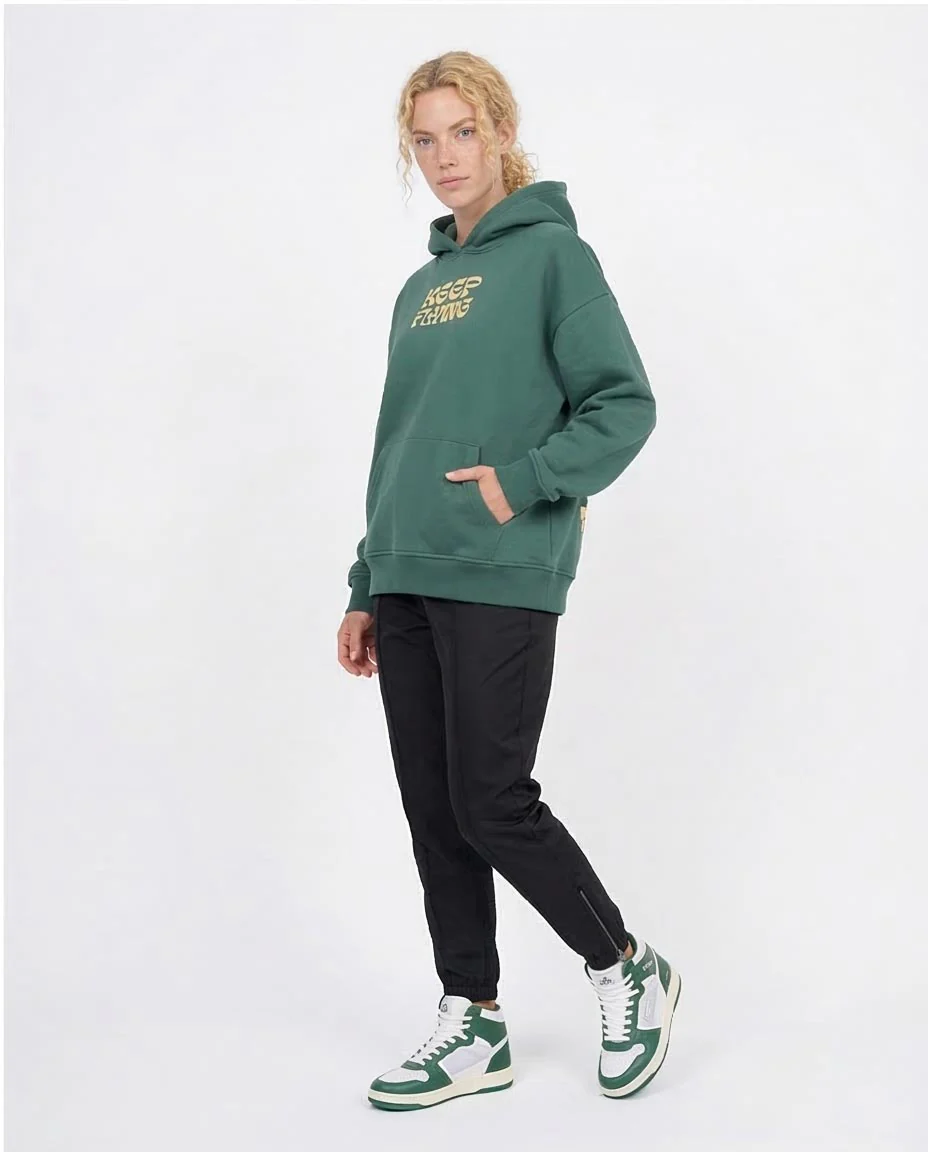 Women's Keep Flying Butterfly Graphic Oversized Hoodie - Green - O201123 - Image 4