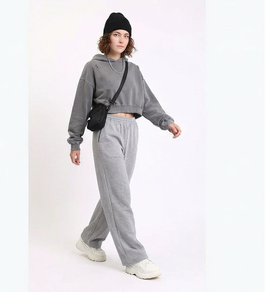 Women's Heather Grey Relaxed Wide-Leg Lounge Pants - R217485 - Image 3