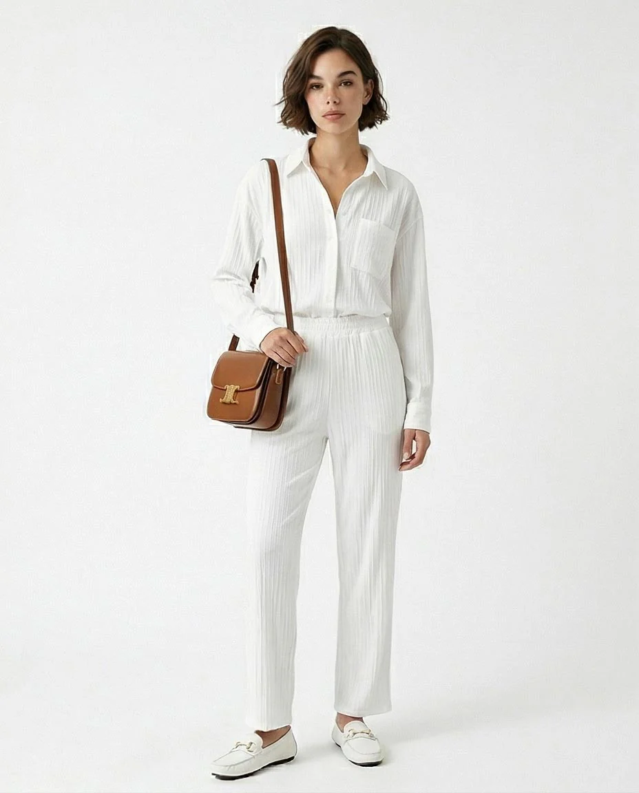 Ravin Women’s High-Waisted Crinkled Straight-Leg Pants – Textured Pull-On Relaxed Trousers - R217292 - Image 3