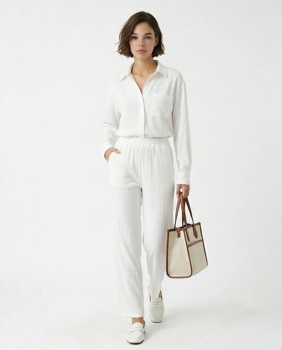 Ravin Women’s High-Waisted Crinkled Straight-Leg Pants – Textured Pull-On Relaxed Trousers - R217292 - Image 4
