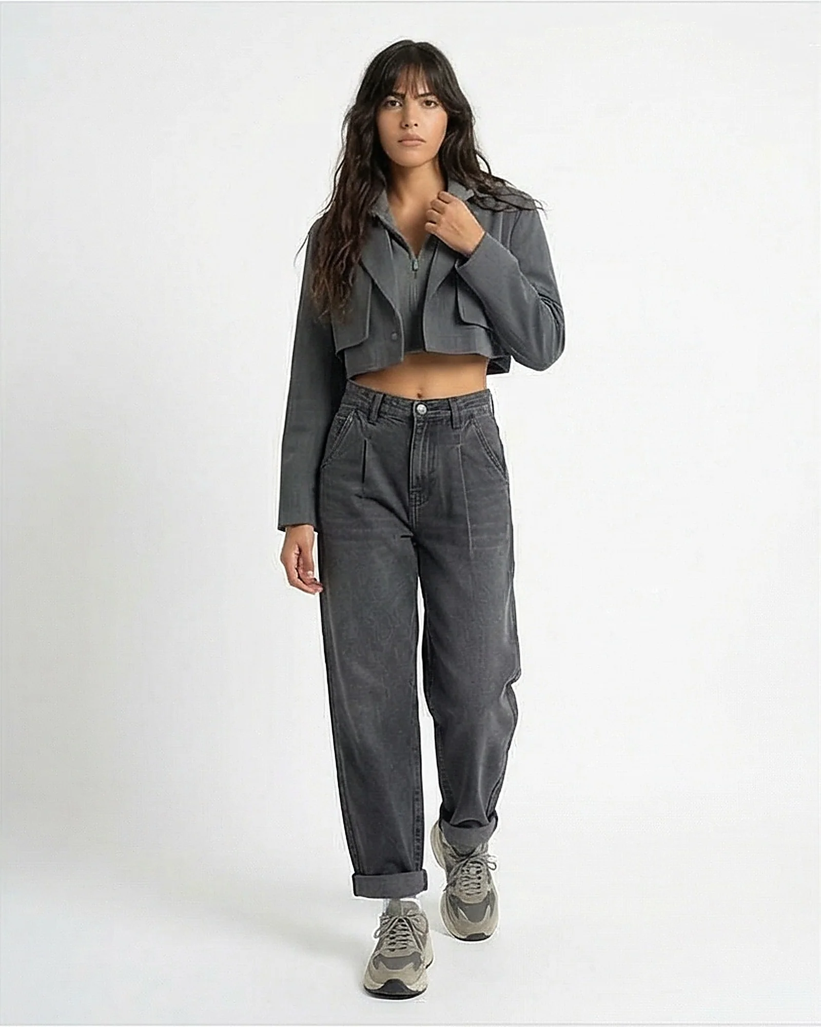 Women's High-Waisted Grey Relaxed Fit Jeans - Image 3