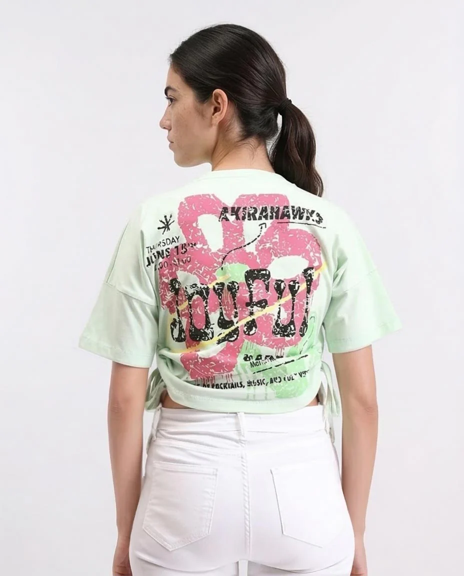 Ravin Women's Joyful Ruched Side Graphic T-Shirt – Mint - R209236 - Image 2