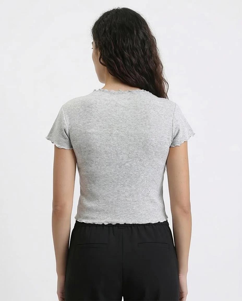 Ravin Women’s Lettuce-Edge Graphic Baby Tee - Heather Grey - R205869 - Image 2