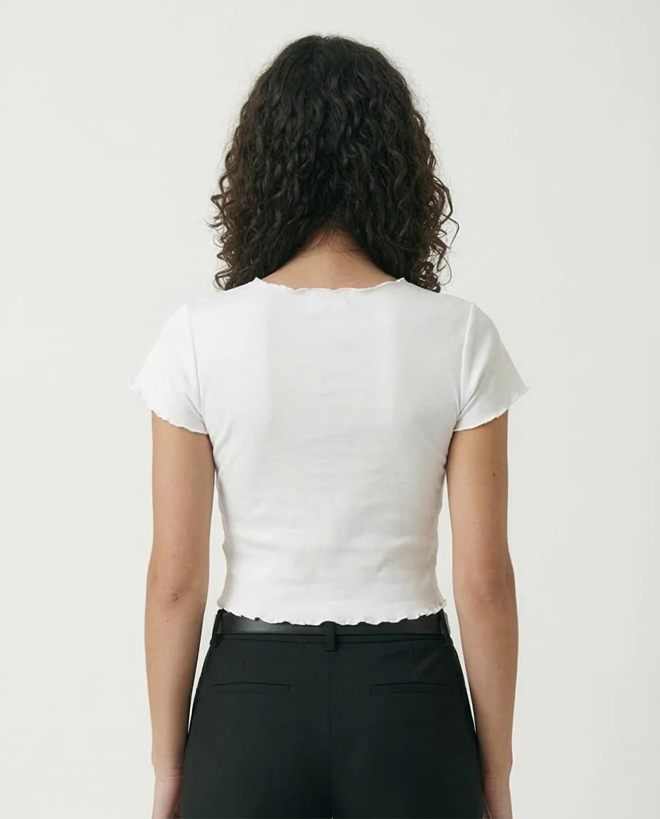 Ravin Women's Lettuce-Edge "Green Jobs Revolution" Cropped Ribbed Tee - White - R205510 - Image 2