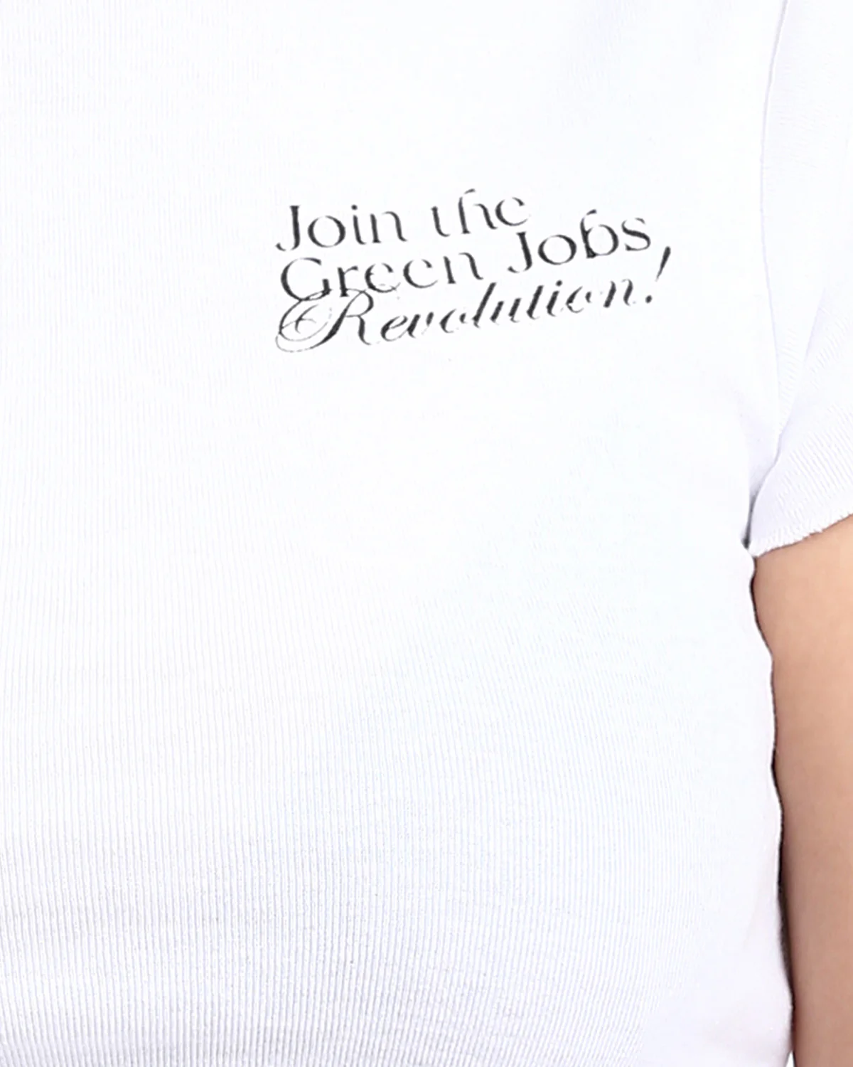 Ravin Women's Lettuce-Edge "Green Jobs Revolution" Cropped Ribbed Tee - White - R205510 - Image 4