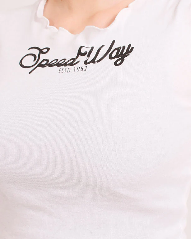 Ravin Women's Lettuce-Edge "Speed Way" Graphic Crop Top - White - R204606 - Image 4