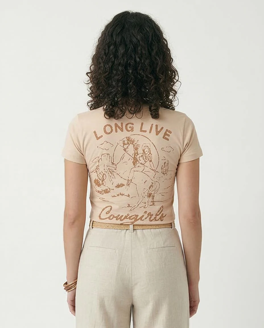 Ravin Women’s "Long Live Cowgirls" Graphic Crop T-Shirt – Sand - R205861 - Image 2