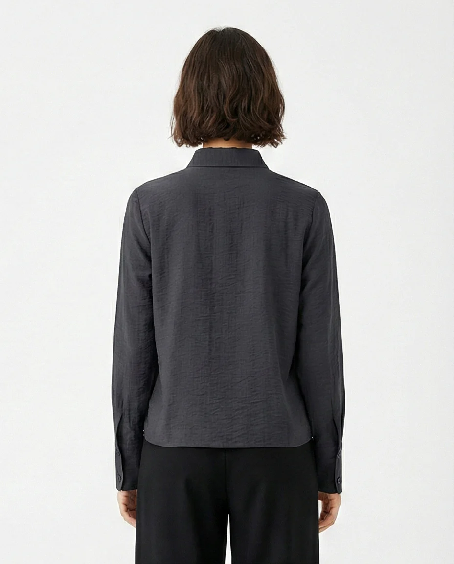 Charcoal Textured Button-Down Long Sleeve Shirt - R217038 - Image 2