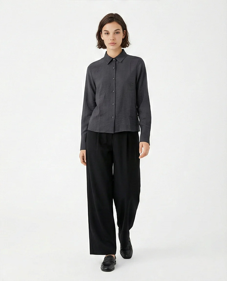 Charcoal Textured Button-Down Long Sleeve Shirt - R217038 - Image 4
