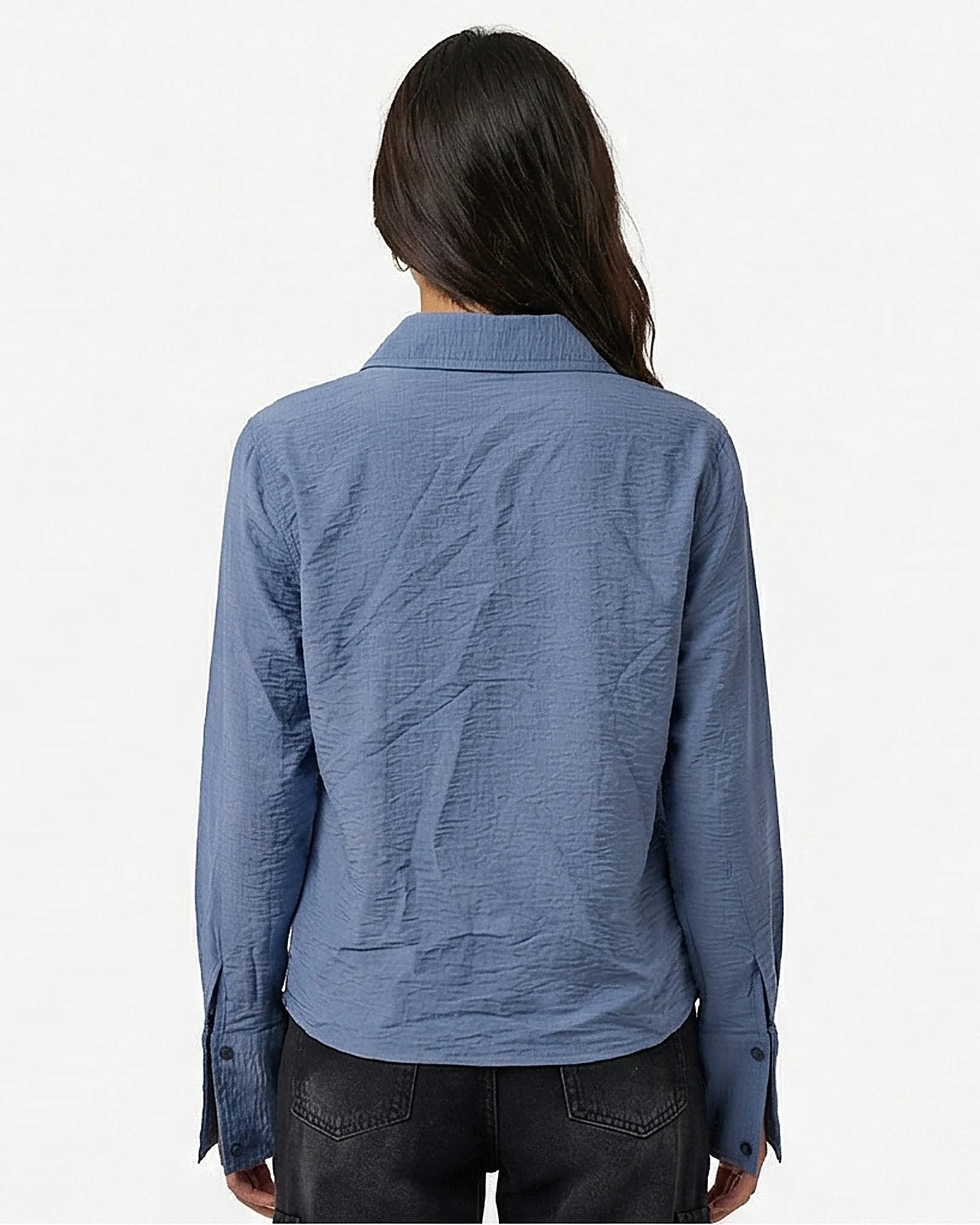 Slate Blue Textured Button-Down Long Sleeve Shirt - R217039 - Image 2