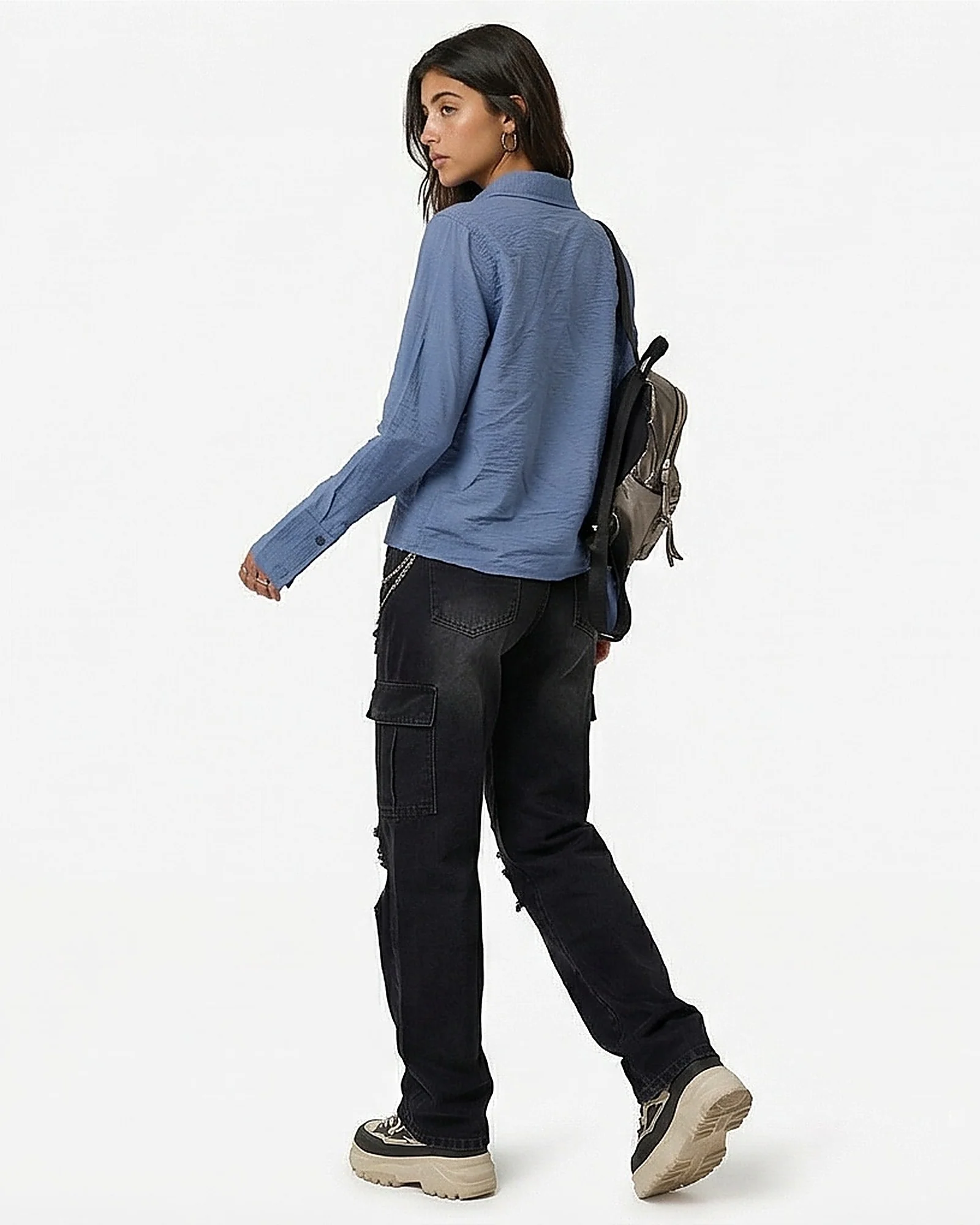 Slate Blue Textured Button-Down Long Sleeve Shirt - R217039 - Image 4