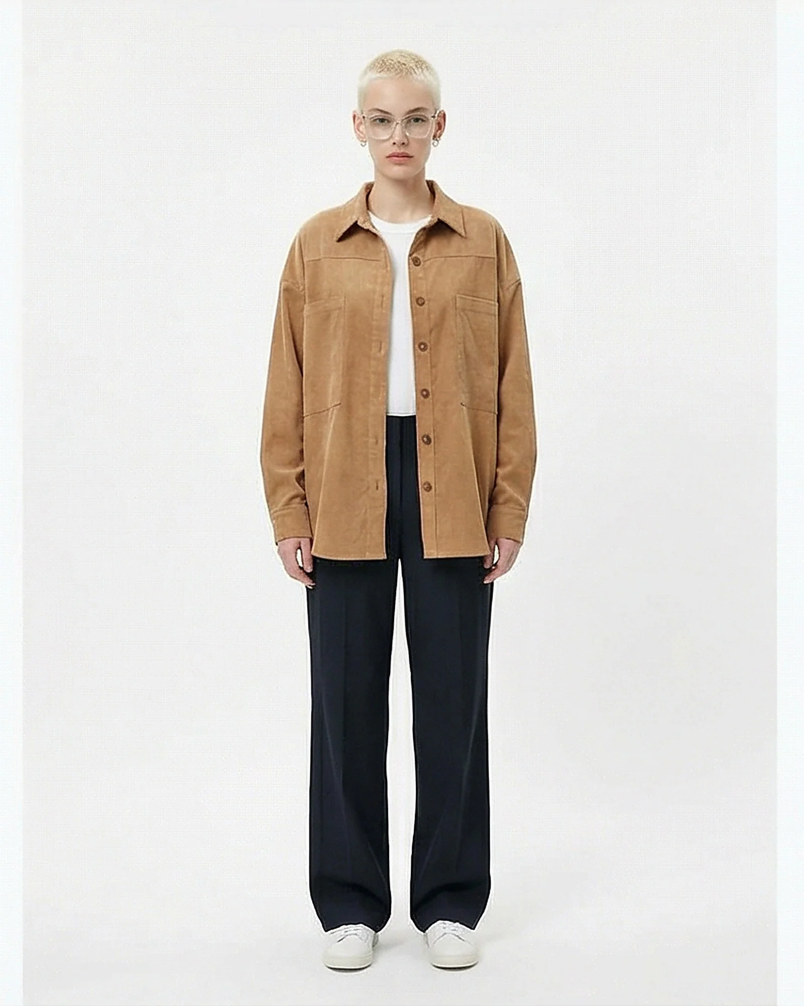 Women's Oversized Tan Corduroy Utility Shirt - R216614 - Image 3