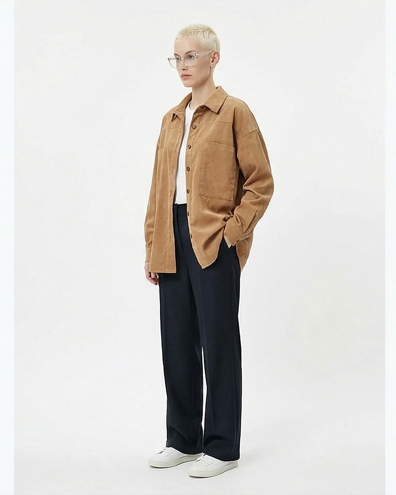 Women's Oversized Tan Corduroy Utility Shirt - R216614 - Image 4