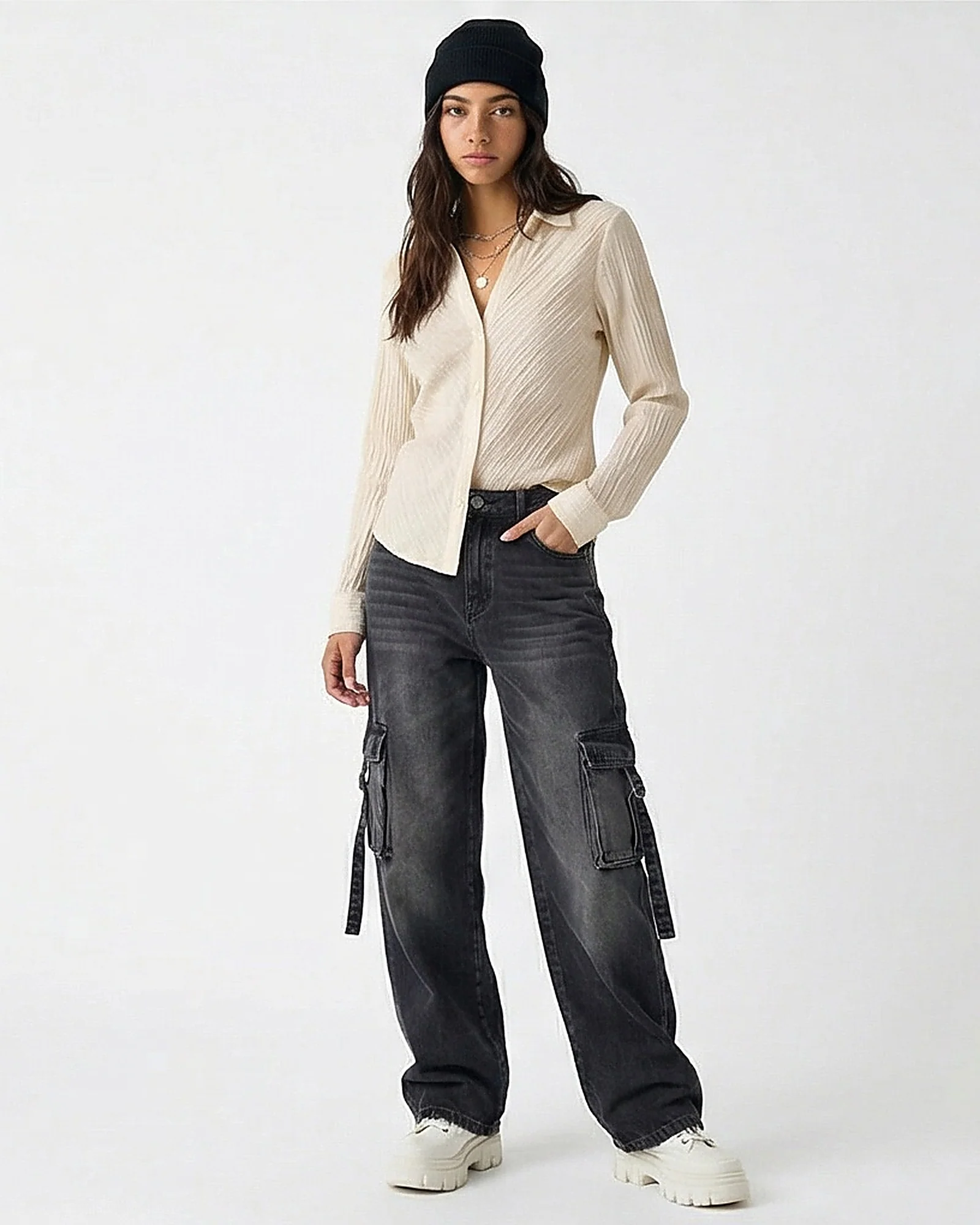 Stone Crinkle Textured Long Sleeve Shirt - R217302 - Image 3