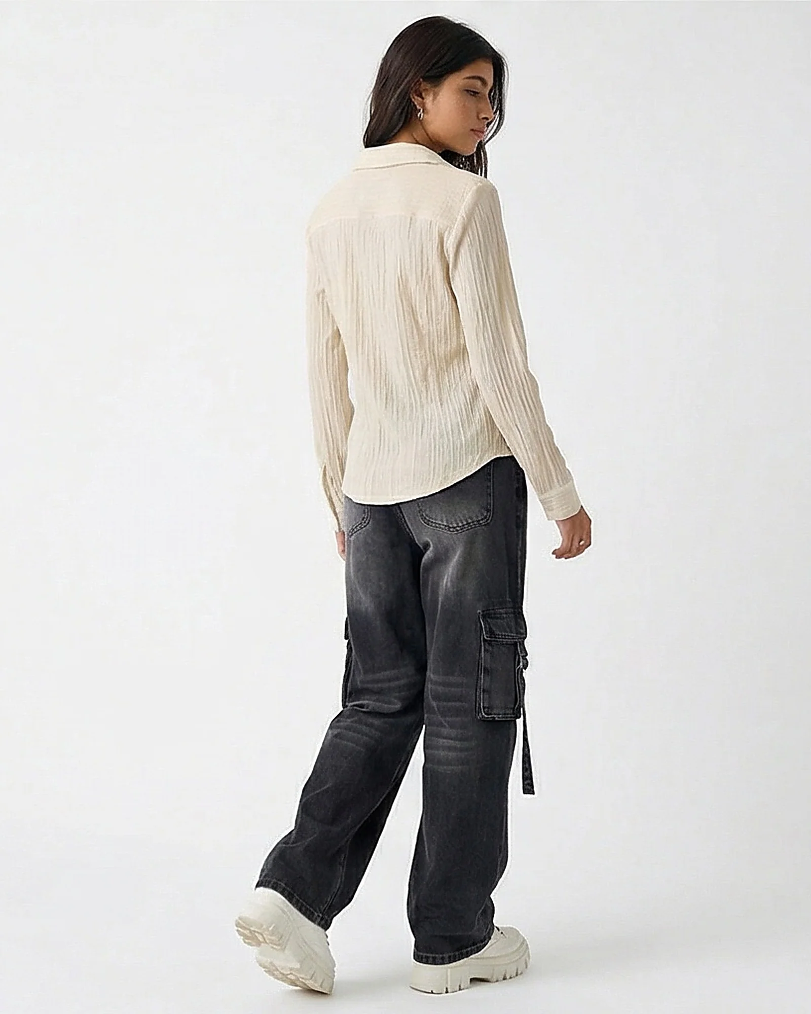 Stone Crinkle Textured Long Sleeve Shirt - R217302 - Image 4