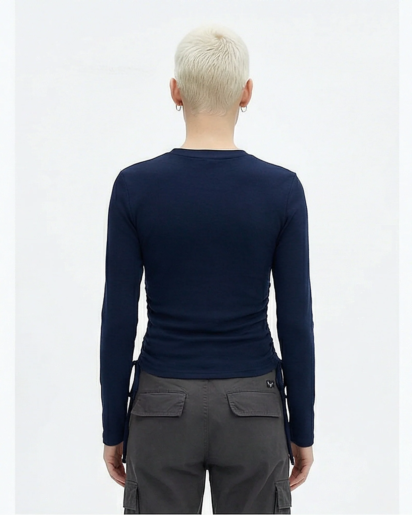 Navy Side-Ruched Long Sleeve T-Shirt - R215792 - Image 2