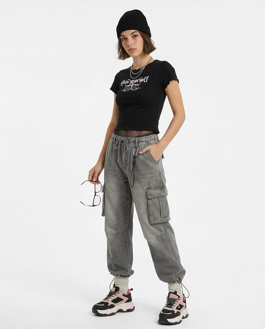 Ravin Women's "Love Yourself" Lettuce-Edge Graphic Baby Tee – Black - R205867 - Image 5