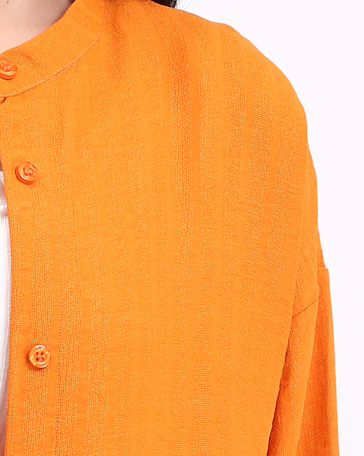 Ravin Women’s Mandarian Collar Textured Longline Tunic – Vibrant Orange - R208124 - Image 4