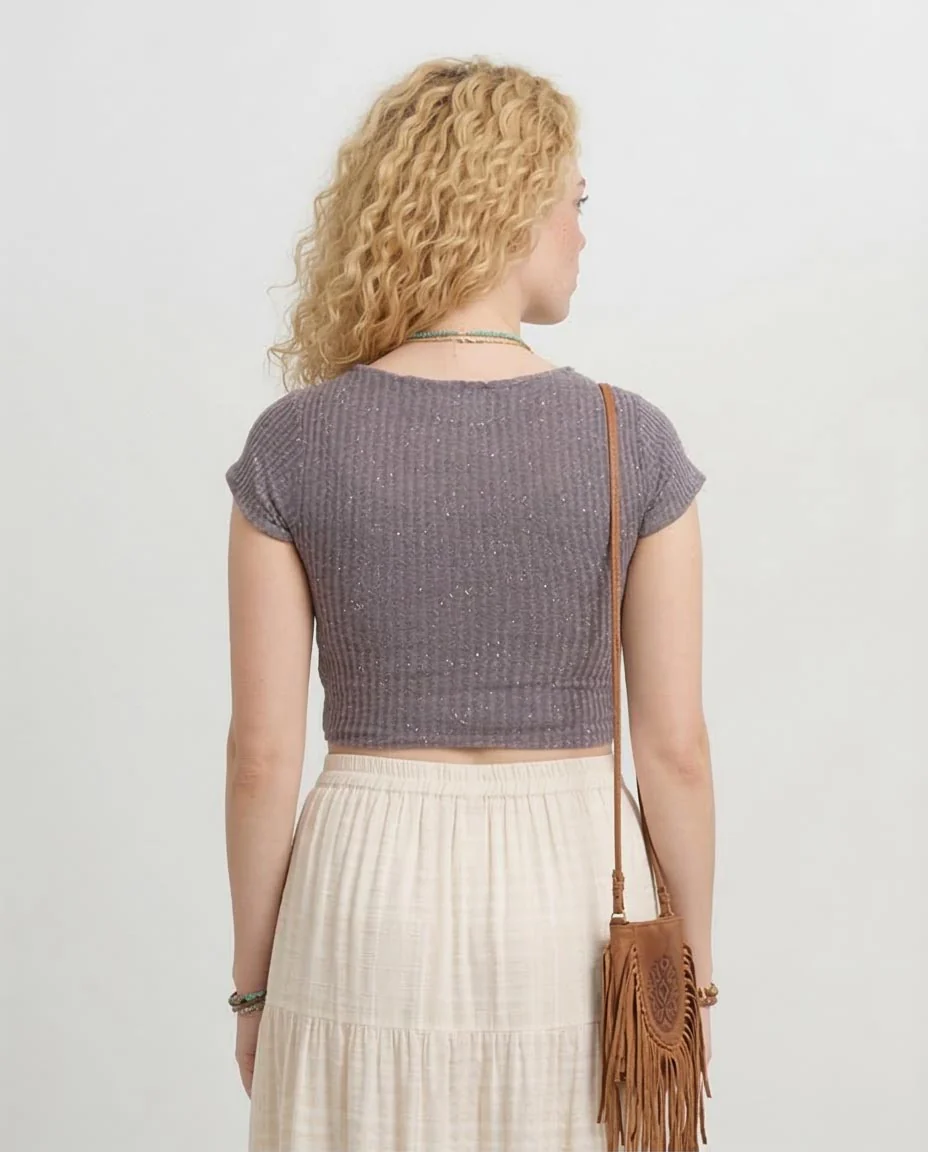 Ravin Women’s Mauve Speckled Ribbed Crop Top - Grey -R205511 - Image 2