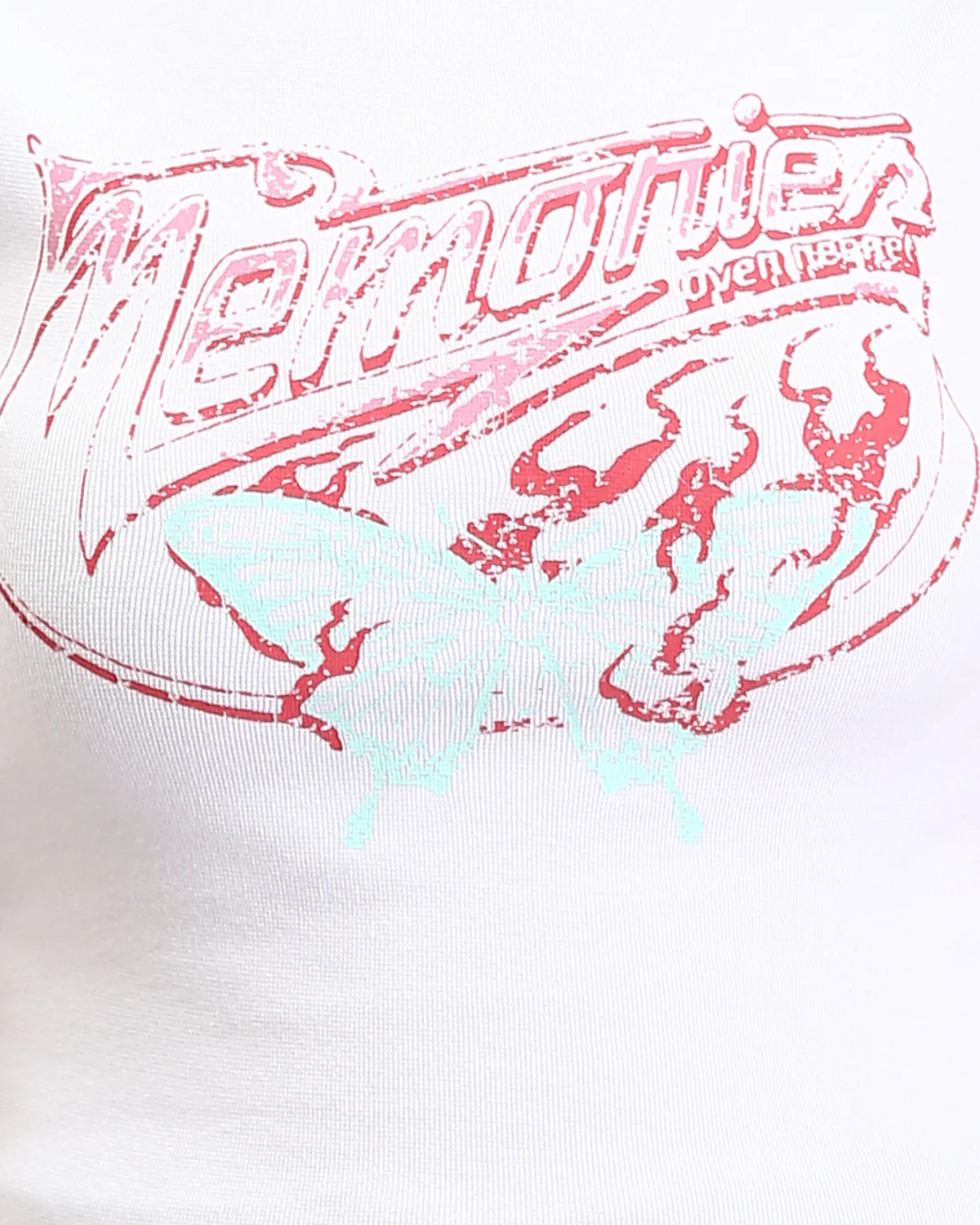 Ravin Women's "Memories" Graphic Baby Tee – Lettuce-Edge Ribbed Crop Top - White - R205870 - Image 4