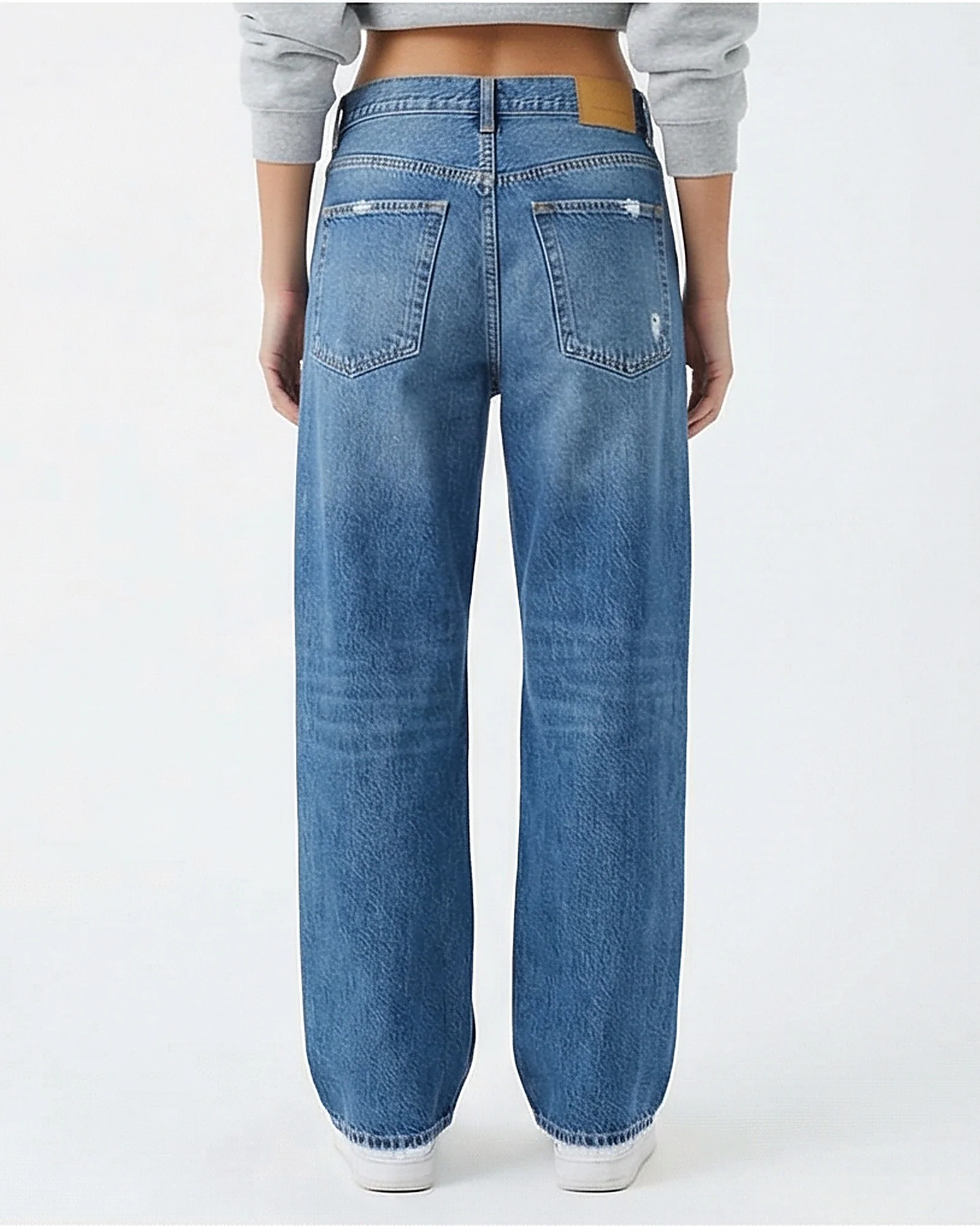 Women's Mid-Blue Relaxed Wide-Leg Distressed Jeans - Image 2