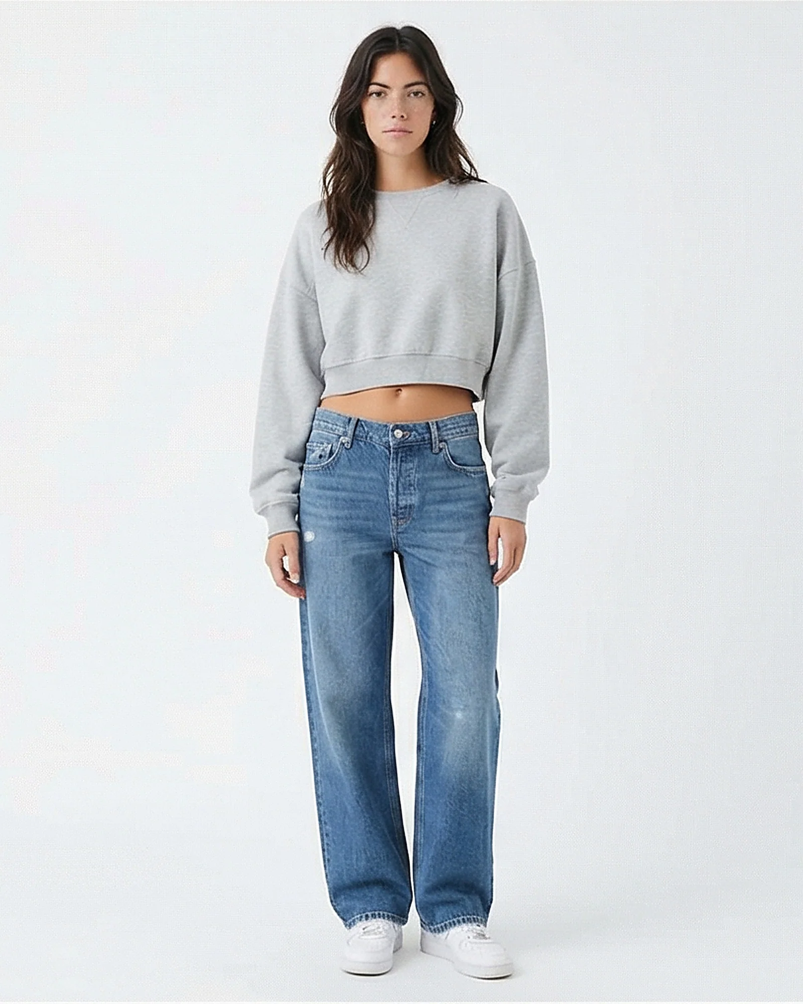 Women's Mid-Blue Relaxed Wide-Leg Distressed Jeans - Image 3