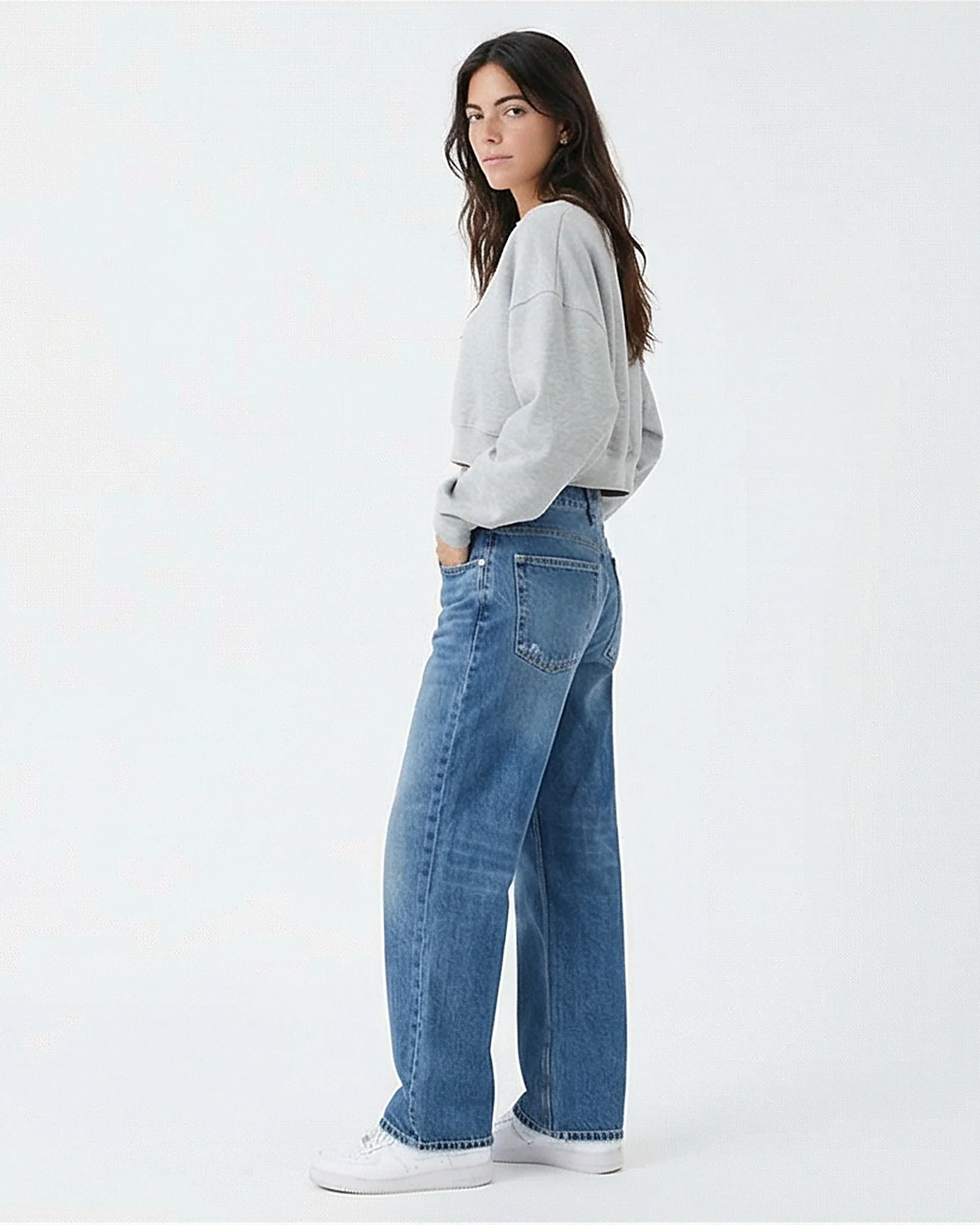 Women's Mid-Blue Relaxed Wide-Leg Distressed Jeans - Image 4
