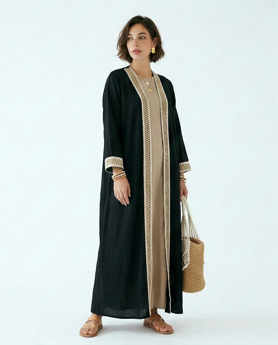 Minimalist Black Contrast-Trim Open Cardigan - Image 2