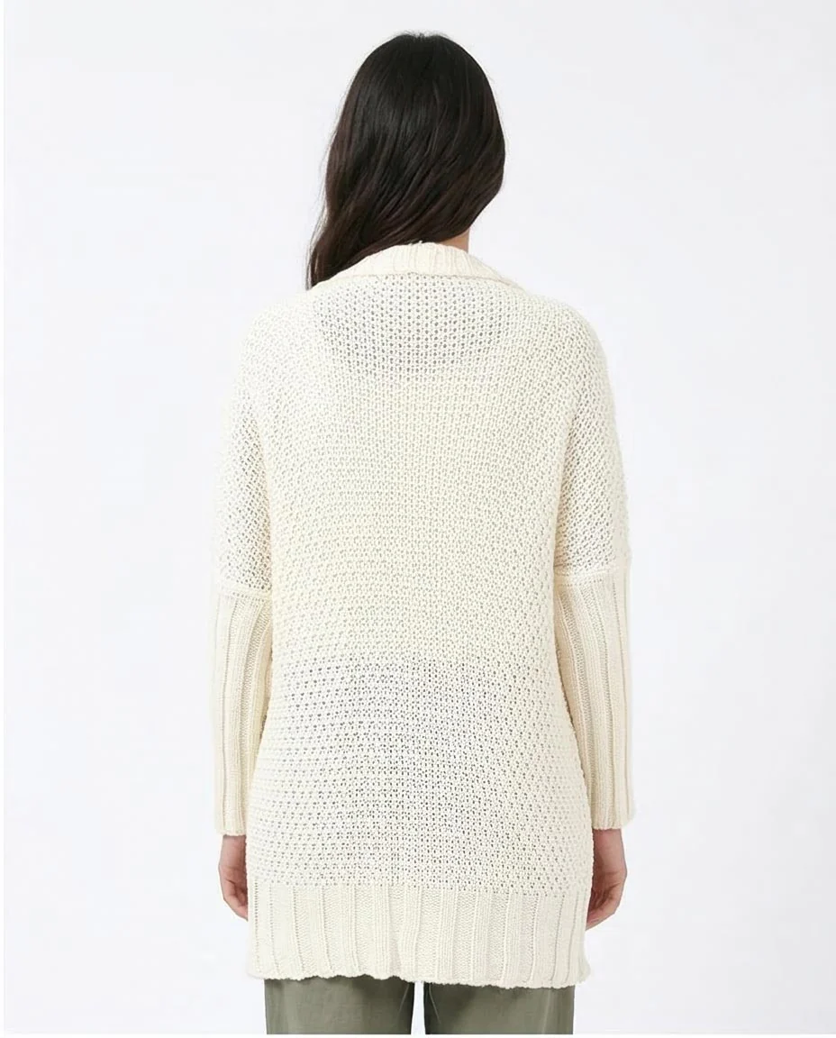 Ravin Women's Mixed-Stitch Open-Front Long Cardigan - Off-White - R209887 - Image 2