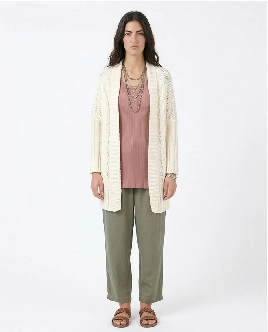 Ravin Women's Mixed-Stitch Open-Front Long Cardigan - Off-White - R209887 - Image 3