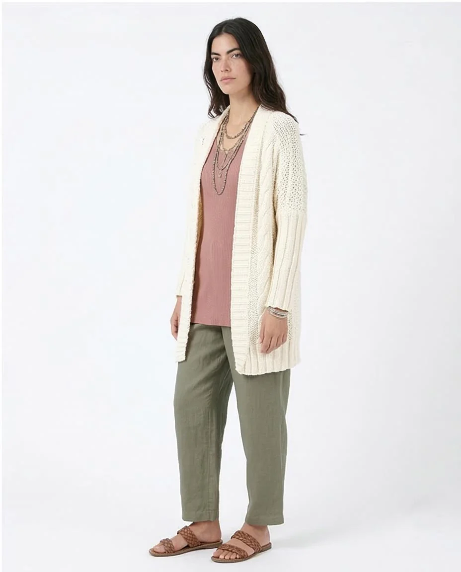 Ravin Women's Mixed-Stitch Open-Front Long Cardigan - Off-White - R209887 - Image 5
