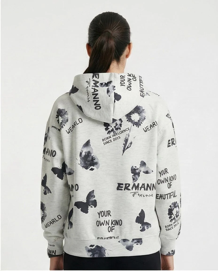 Women's Monochrome Graphic Print Oversized Hoodie - O200012 - Image 2