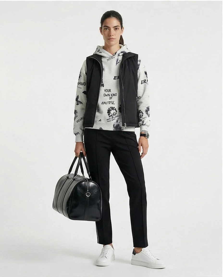 Women's Monochrome Graphic Print Oversized Hoodie - O200012 - Image 3