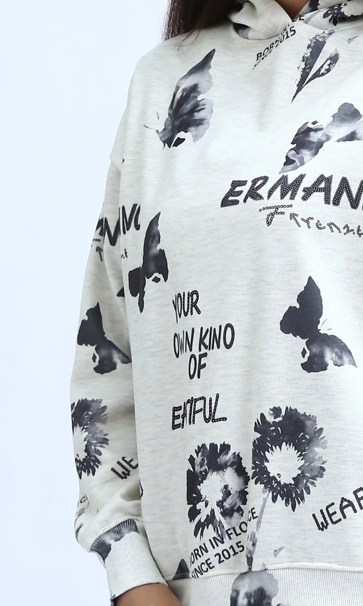 Women's Monochrome Graphic Print Oversized Hoodie - O200012 - Image 4