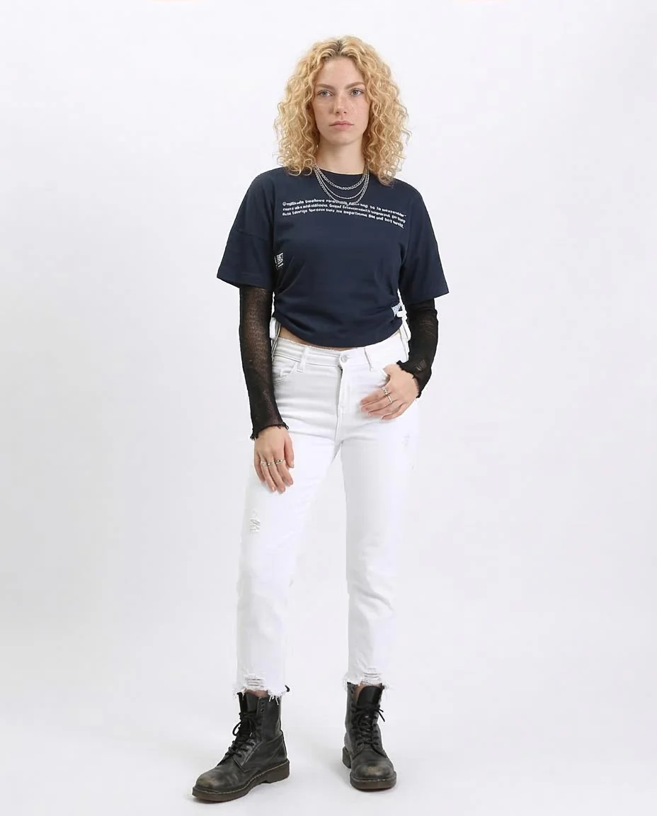 Ravin Women's Navy Oversized Graphic T-Shirt with Side-Cinch Drawstrings - R207871 - Image 3