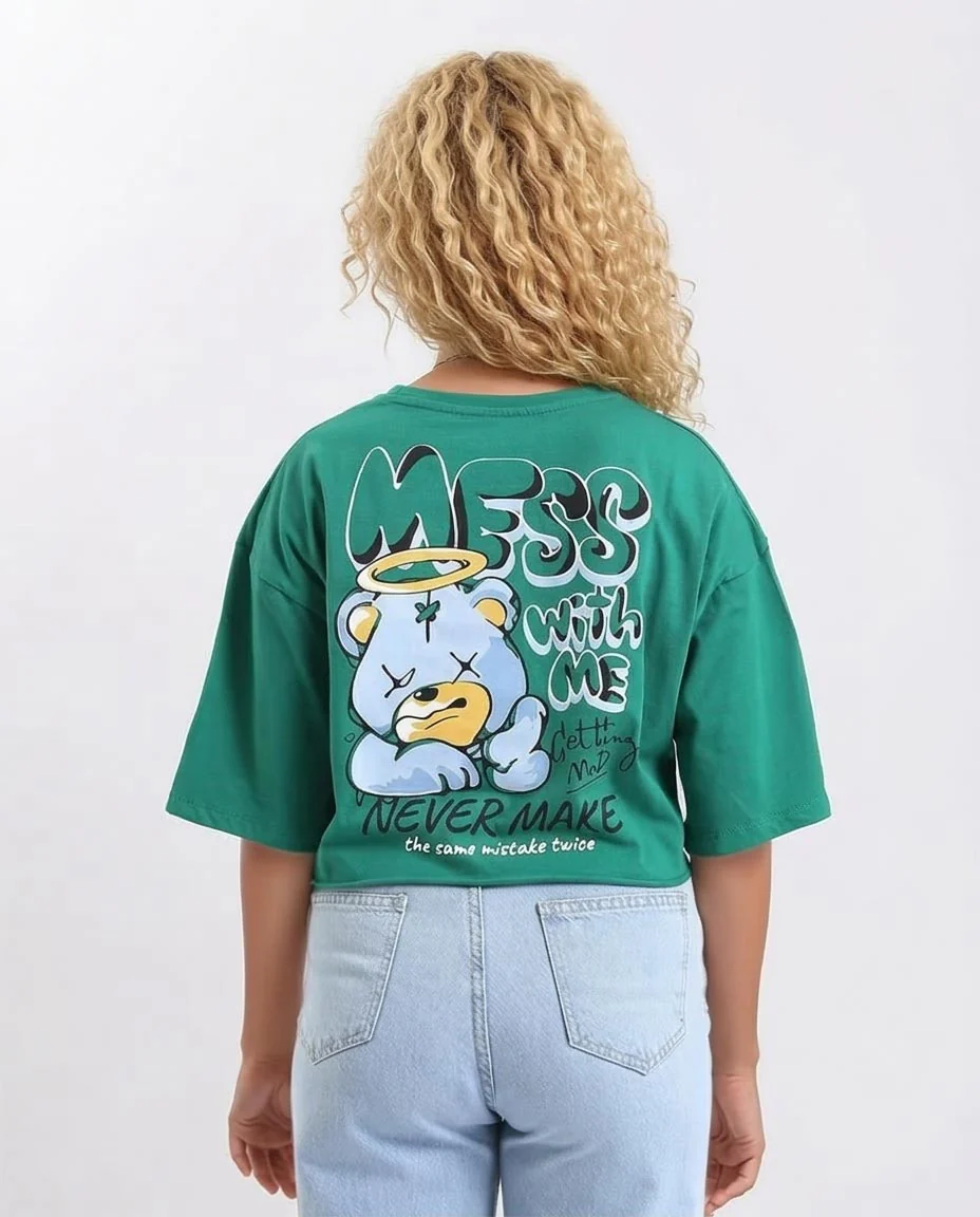 Ravin Women's "Never Make" Cropped Graphic Tee – Green - R208516 - Image 2
