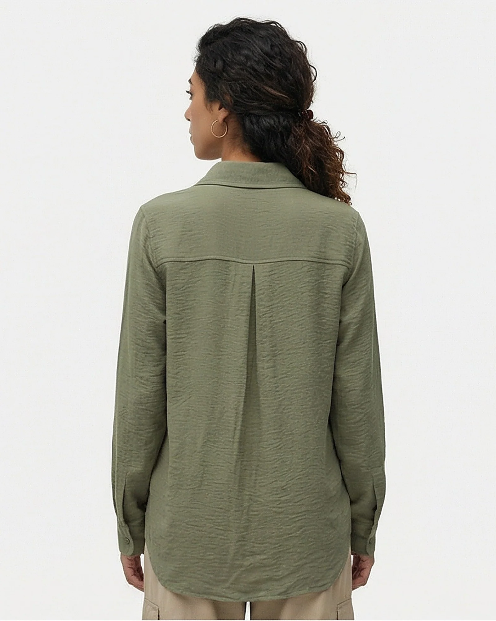 Essential Olive Textured Long Sleeve Button-Down Shirt - Image 2