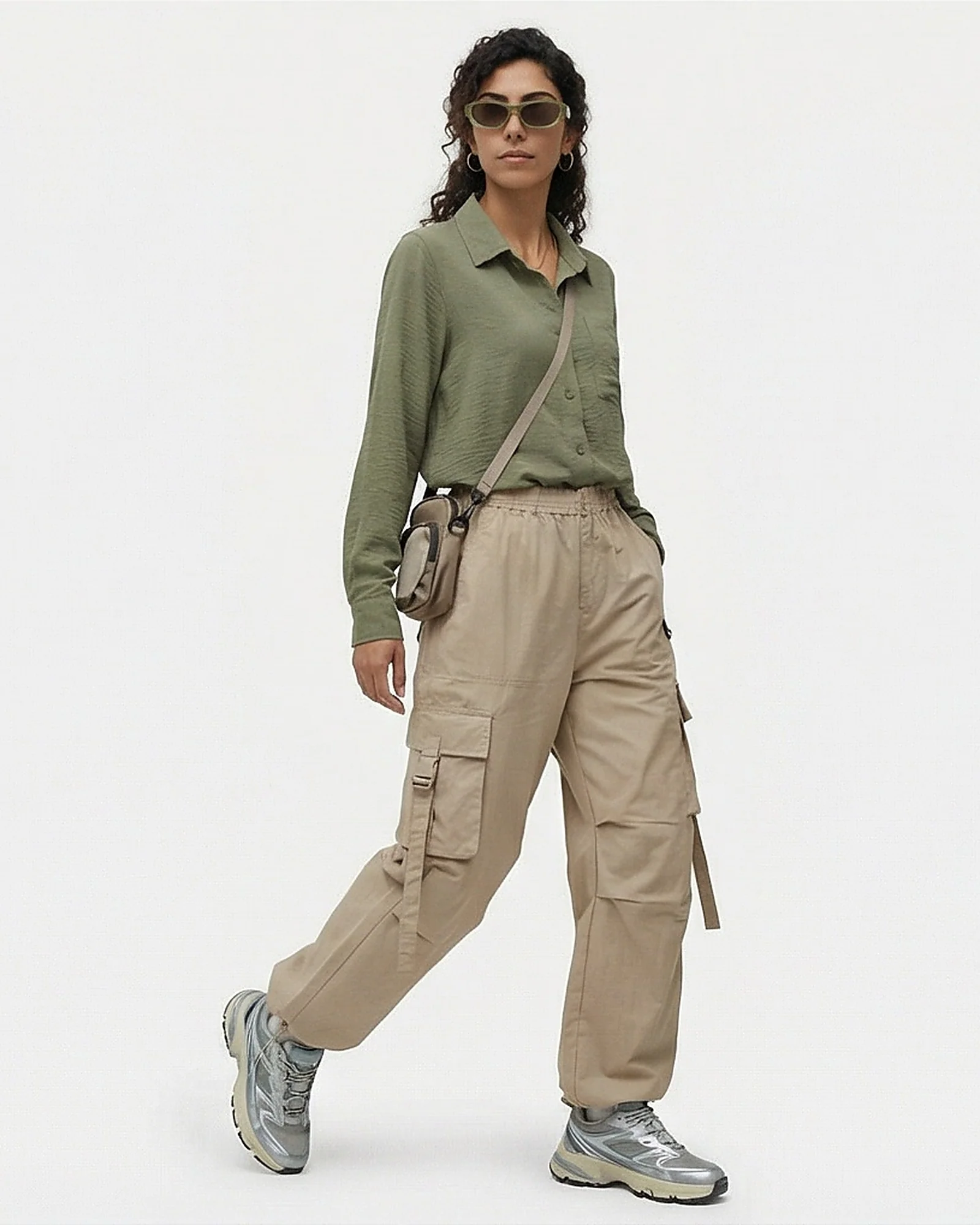 Essential Olive Textured Long Sleeve Button-Down Shirt - Image 3
