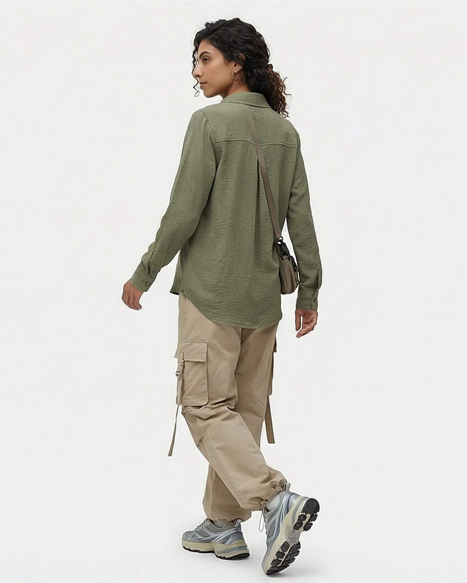 Essential Olive Textured Long Sleeve Button-Down Shirt - Image 4