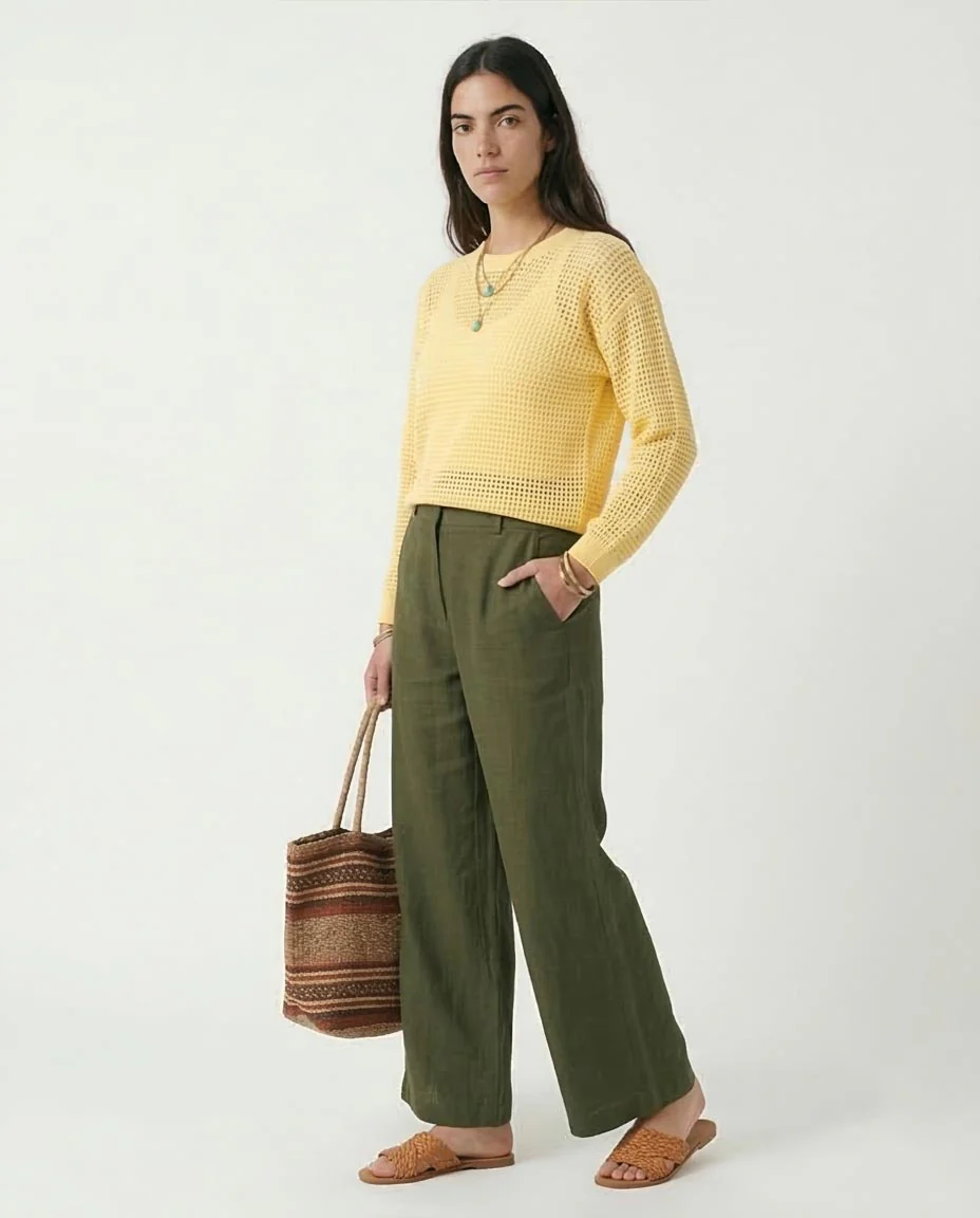 Ravin Women's Open-Knit Mesh Crew Neck Sweater - Pastel Yellow - R205969 - Image 5