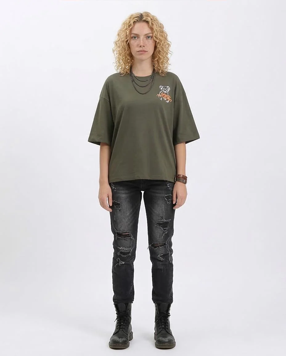 Ravin Women's Oversized Drop-Shoulder Graphic Tee – Olive Green - R209138 - Image 3