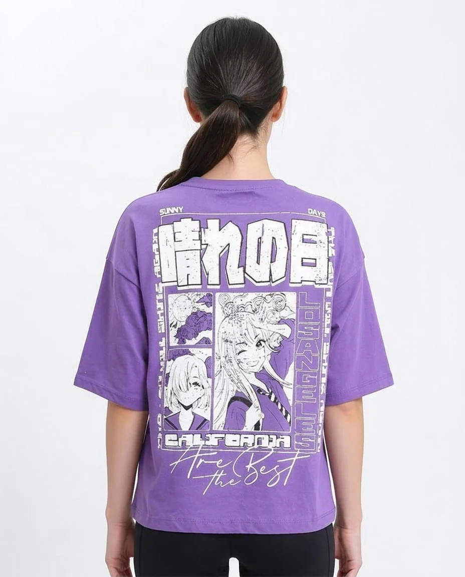 Ravin Women's Oversized Manga Graphic T-Shirt - Purple - O203158 - Image 2